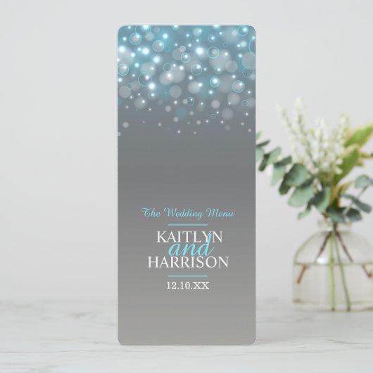 Grafische bubbel grijs blauwe huwelijksdiner menu (Staand voorkant)