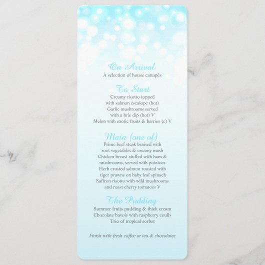 Grafische bubbel grijs blauwe huwelijksdiner menu (Achterkant)