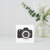 Grafische camera fotografie vierkante visitekaartje (Staand voorkant)