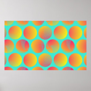 grafische cirkels naadloos patroon in oranje blauw poster
