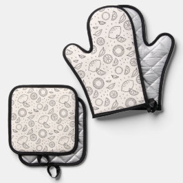 Grafische citroenen. ovenwant & pannenlap set