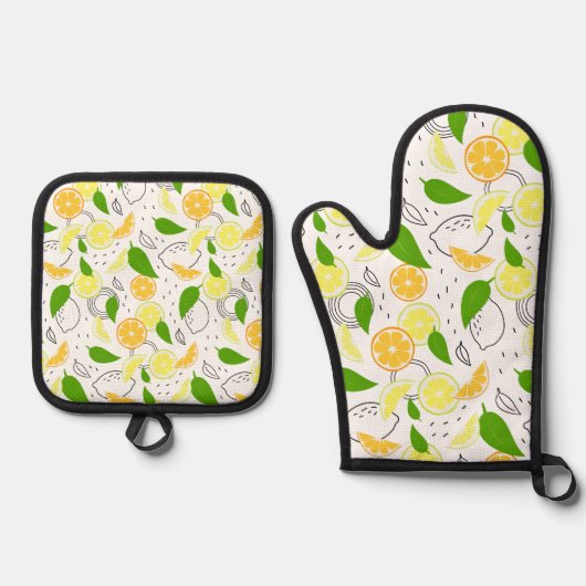 Grafische citrus. ovenhandschoen & pot houder set (Voorkant)