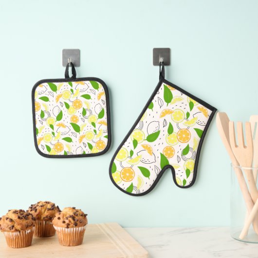 Grafische citrus. ovenhandschoen & pot houder set (Insitu(Ophanging))