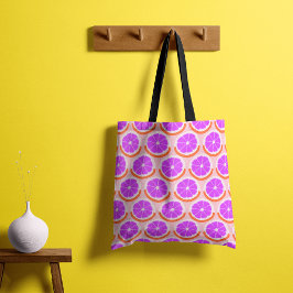 Grafische citrus plakjes roze citroen tote bag