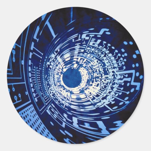 Grafische computer circuit tunnel ronde sticker (Voorkant)