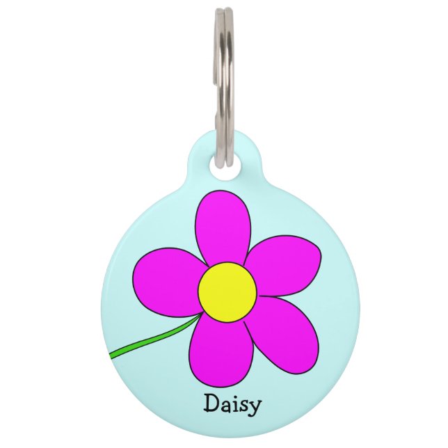 Grafische Daisy Flower op Blue Background Custom Huisdierpenning (Voorkant)