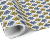 Grafische Diamanten Gouden Blauw Cadeaupapier (Rol Hoek)