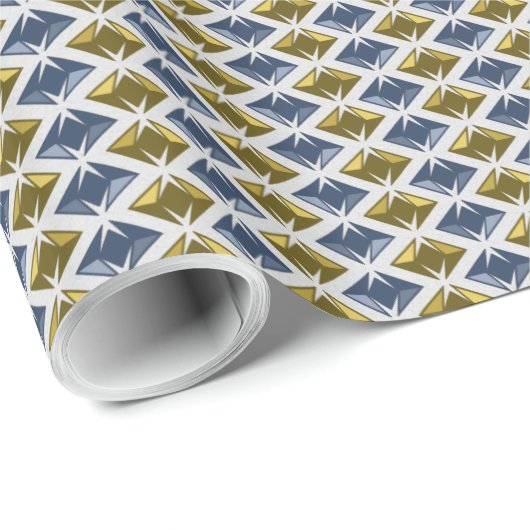Grafische Diamanten Gouden Blauw Cadeaupapier (Rol Hoek)