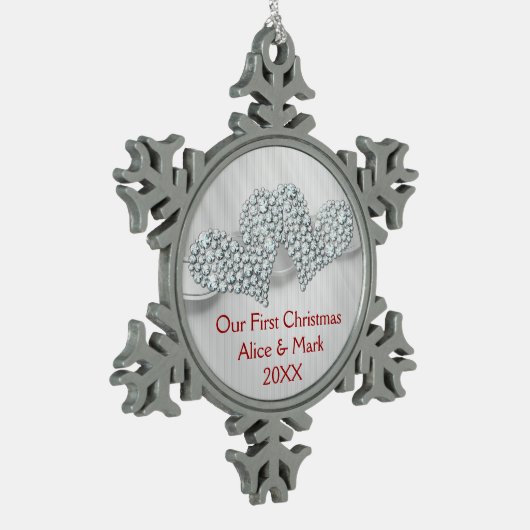 Grafische diamanten harten | Eerste Kerstdag Tin Sneeuwvlok Ornament (Links)