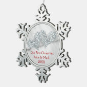 Grafische diamanten harten | Eerste Kerstdag Tin Sneeuwvlok Ornament (Rechts)