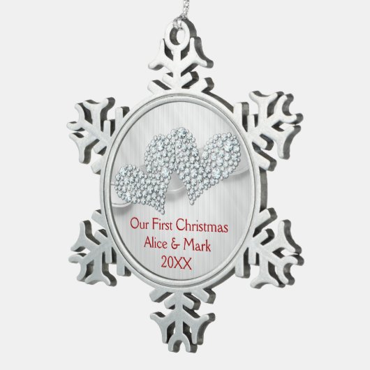 Grafische diamanten harten | Eerste Kerstdag Tin Sneeuwvlok Ornament (Rechts)