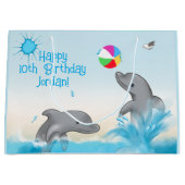 Grafische Dolfijn Splash Volleybal Ocean Verjaarda Groot Cadeauzakje (Voorkant)