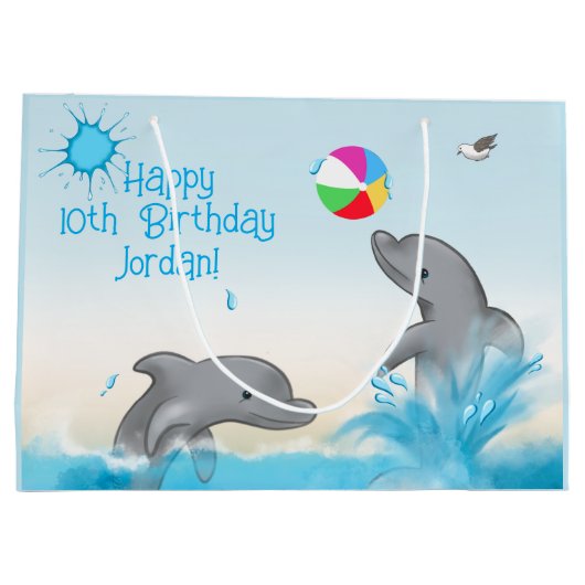 Grafische Dolfijn Splash Volleybal Ocean Verjaarda Groot Cadeauzakje (Achterkant)