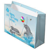 Grafische Dolfijn Splash Volleybal Ocean Verjaarda Groot Cadeauzakje (Voorkant Gekanteld)