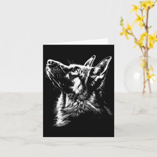 Grafische Duitse Herdershond Silhouet Duitse Herde Kaart (Gele Bloem)