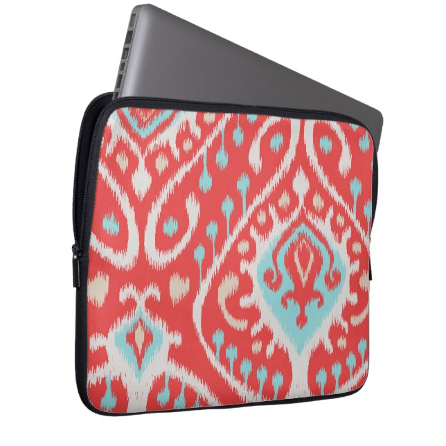 Grafische elegante rode en turkooistikstof, gedruk laptop sleeve (Voorkant Rechts)