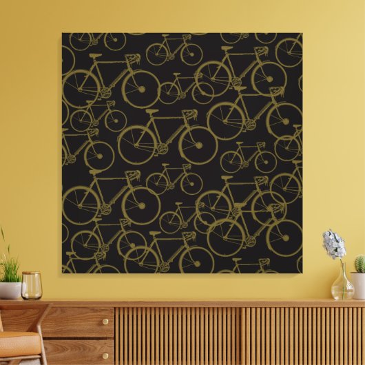 Grafische fietsen op zwart canvas afdruk (Insitu (Woonkamer))