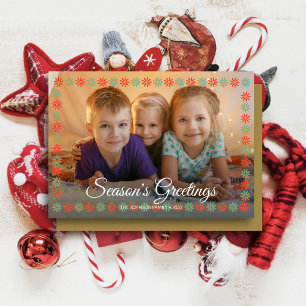 Grafische Floral Border "Season's Greetings" Foto Feestdagenkaart