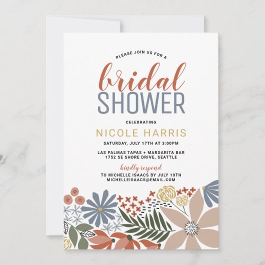 Grafische Floral Bridal Shower Invitation Kaart (Voorkant)