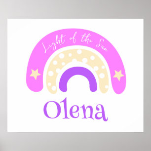 Grafische funky regenboog roze kinderkamer naam be poster