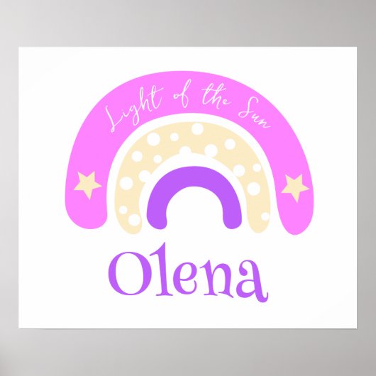Grafische funky regenboog roze kinderkamer naam be poster (Voorkant)