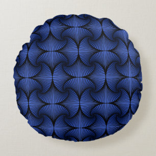 Grafische geometrische 3D Scallop Fan Blauw Rond Kussen