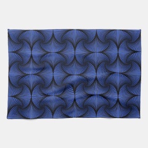 Grafische geometrische 3D Scallop Fan Blauw Theedoek
