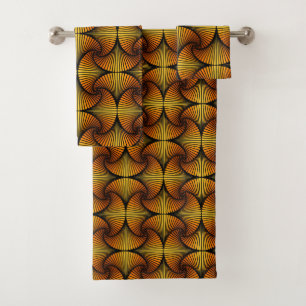 Grafische geometrische 3D Scallop Fan Sinaasappel  Bad Handdoek
