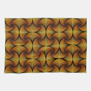 Grafische geometrische 3D Scallop Fan Sinaasappel Theedoek