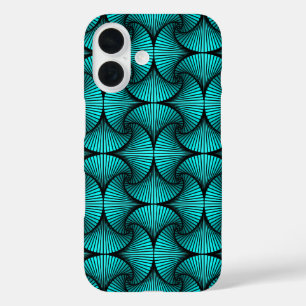 Grafische geometrische 3D Scallop Fan Turquoise iPhone 16 Hoesje