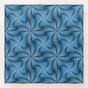 Grafische Geometrische 3D Spiraal Twist Blauw Glazen Onderzetter