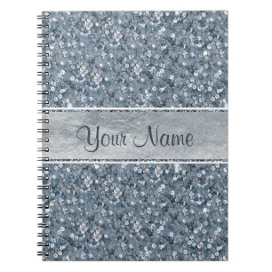 Grafische gepersonaliseerde Faux Blue Sequins Silv Notitieboek