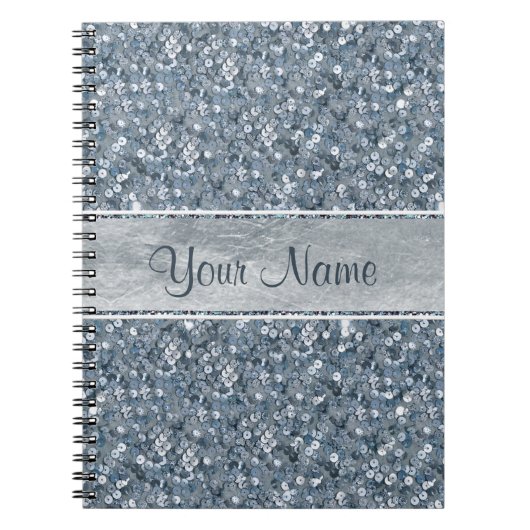 Grafische gepersonaliseerde Faux Blue Sequins Silv Notitieboek (Voorkant)
