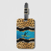 Grafische girale dierlijke drukturquoise glitter m bagagelabel (Voorkant (verticaal))