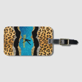 Grafische girale dierlijke drukturquoise glitter m bagagelabel (Voorkant (horizontaal))