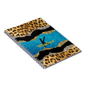 Grafische girale dierlijke drukturquoise glitter m notitieboek (Rechterzijde)