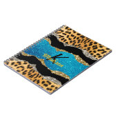 Grafische girale dierlijke drukturquoise glitter m notitieboek (Linkerzijde)