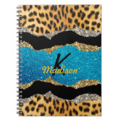 Grafische girale dierlijke drukturquoise glitter m notitieboek (Voorkant)