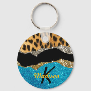 Grafische girale dierlijke drukturquoise glitter m sleutelhanger