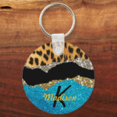 Grafische girale dierlijke drukturquoise glitter m sleutelhanger (Voorkant)