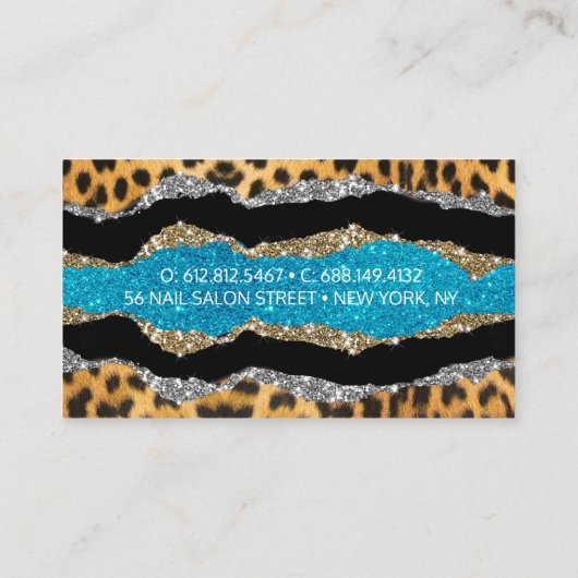 Grafische girale dierlijke drukturquoise glitter m visitekaartje (Achterkant)