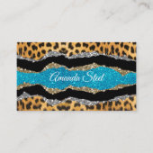 Grafische girale dierlijke drukturquoise glitter m visitekaartje (Voorkant)