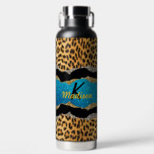 Grafische girale dierlijke drukturquoise glitter m waterfles (Voorkant)