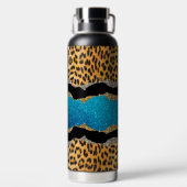 Grafische girale dierlijke drukturquoise glitter m waterfles (Achterkant)