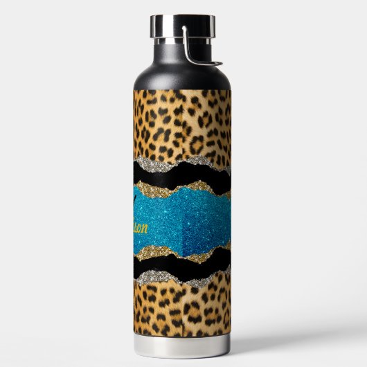 Grafische girale dierlijke drukturquoise glitter m waterfles (Links)