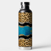 Grafische girale dierlijke drukturquoise glitter m waterfles (Rechts)