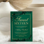 Grafische goudtypografie Floral green leaf Sweet 1 Kaart<br><div class="desc">Een moderne,   en elegante faux goudtypografie Floral green,  zoete uitnodiging op 16 verjaardag met handbeschilderde groene waterverf bladbladerblad. De groene kleurachtergrond is volledig aanpasbaar</div>