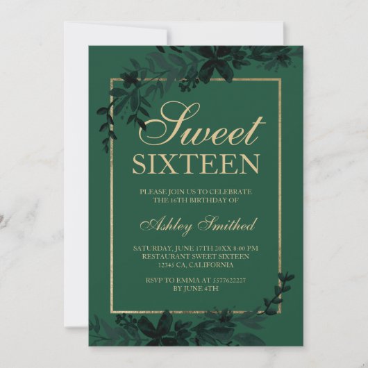 Grafische goudtypografie Floral green leaf Sweet 1 Kaart (Voorkant)