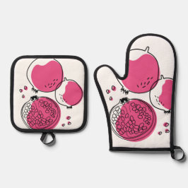 Grafische granaatappel. ovenwant & pannenlap set