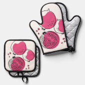 Grafische granaatappel. ovenwant & pannenlap set (Voorkant / Achterkant)